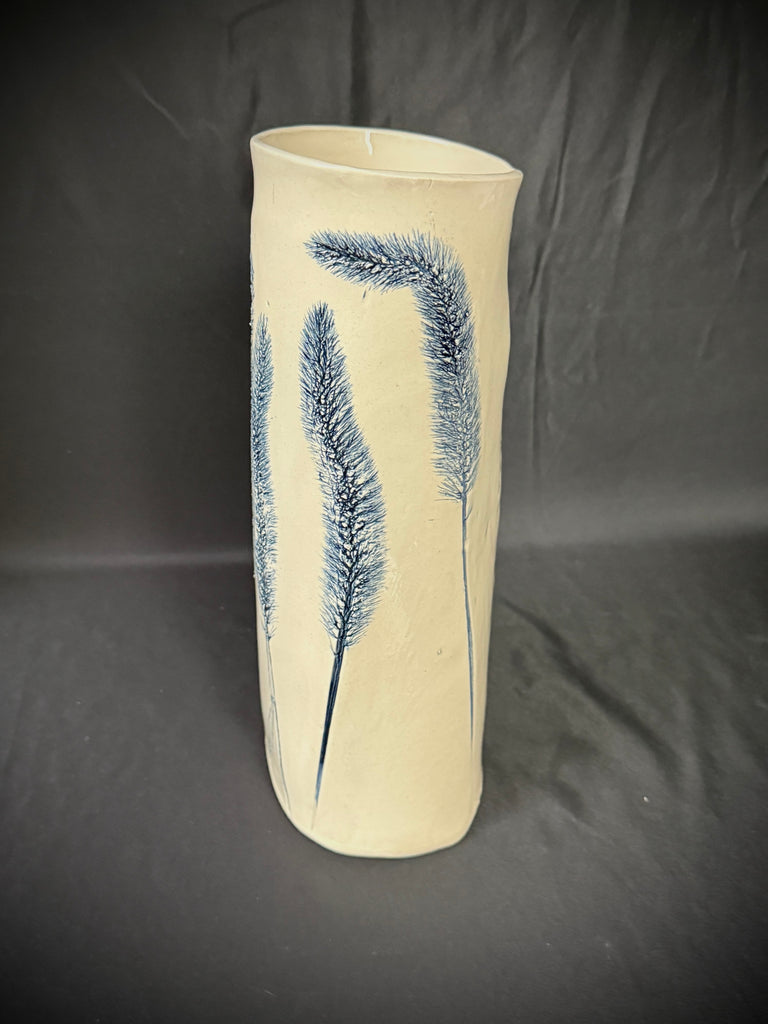 Tall Blue Grass Vase