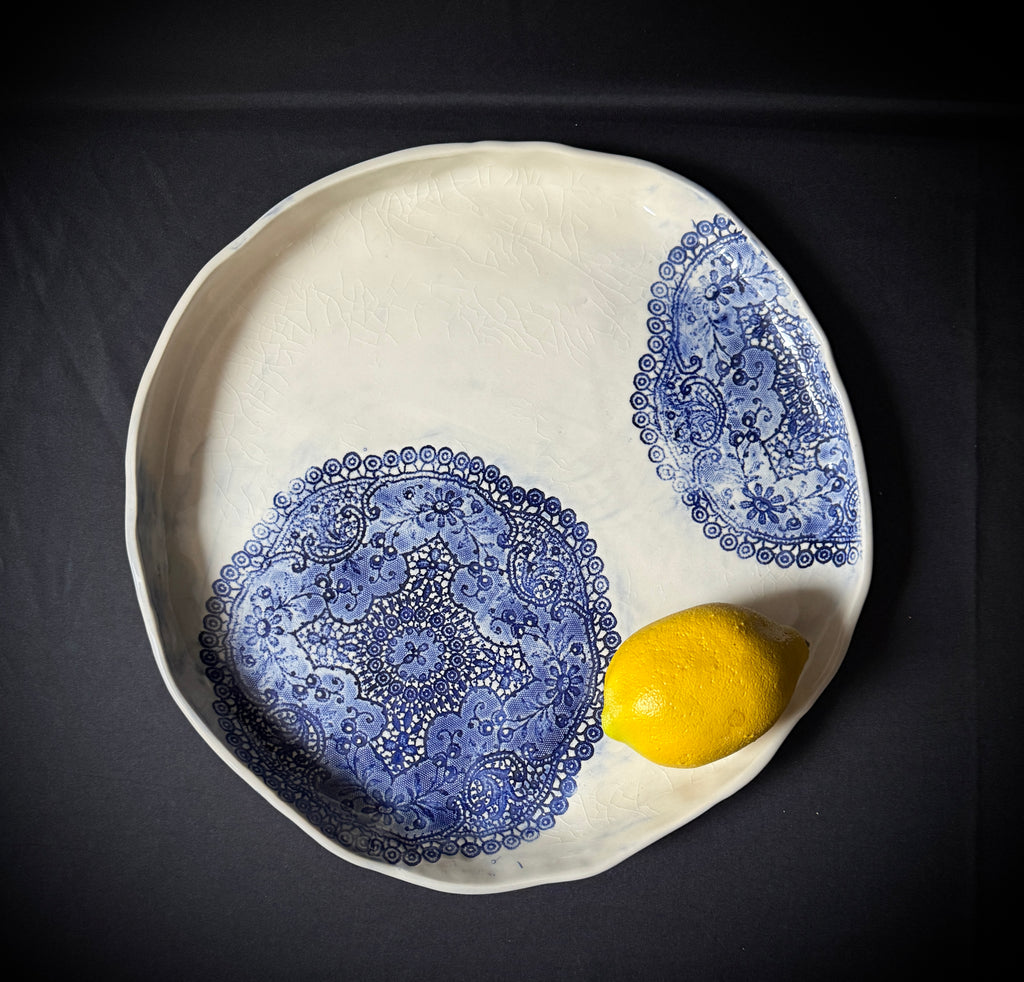 Blue Crochet Doily Platter