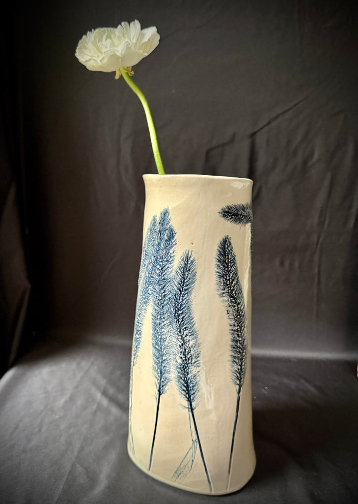 Tall Blue Grass Vase