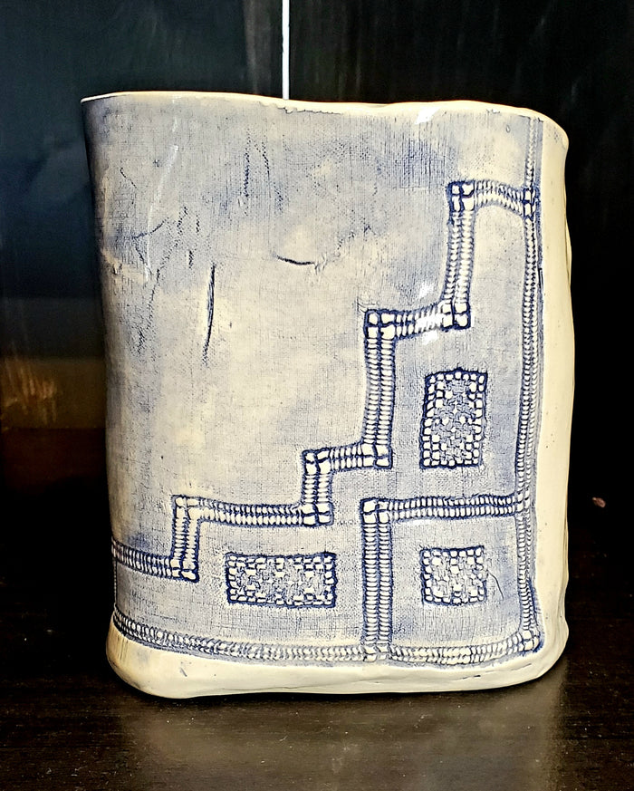 JRN - Vintage Blue Cut Out Vase