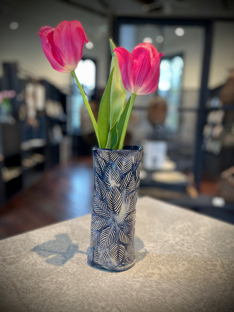 JRN Pottery - Blue Leaf Vase
